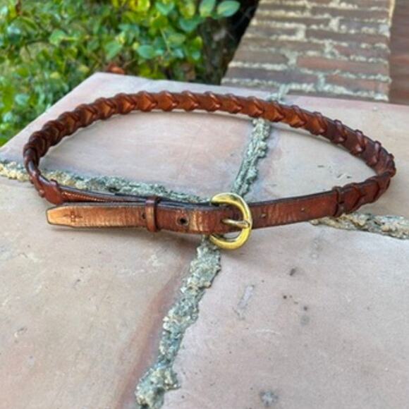 Vintage Braided Leather Belt w/ Brass Buckle – Southwest Stamp – ¾” - Picture 3 of 6